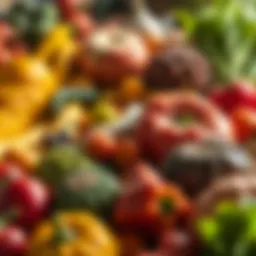 Colorful array of fruits and vegetables showcasing variety