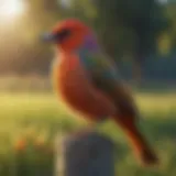 A vibrant pasture bird perched on a fence post, showcasing its colorful plumage.