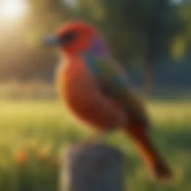 A vibrant pasture bird perched on a fence post, showcasing its colorful plumage.