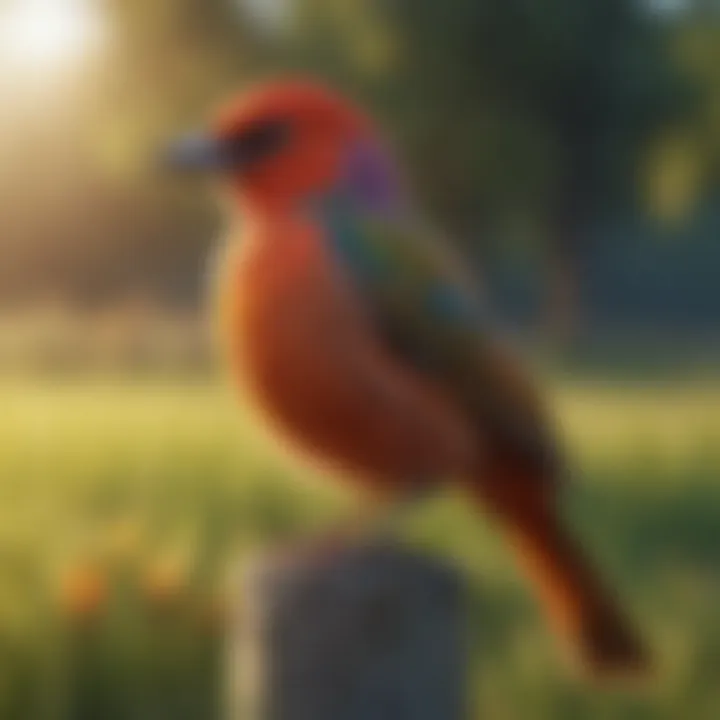 A vibrant pasture bird perched on a fence post, showcasing its colorful plumage.