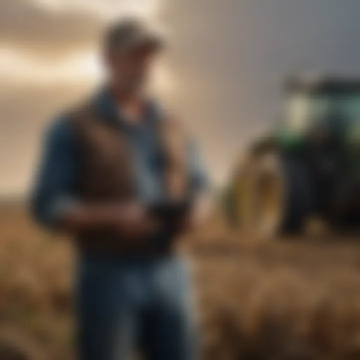 A farmer receiving alerts on a mobile device during a power outage