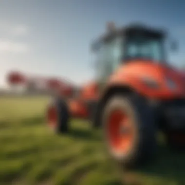 Close-up of a boom mower attachment on a tractor