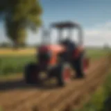 A tractor equipped with ROPS in a lush agricultural field