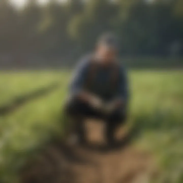 A farmer applying weed killer in a field with protective gear