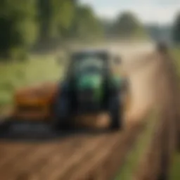 Detailed view of a self-propelled top dresser in action