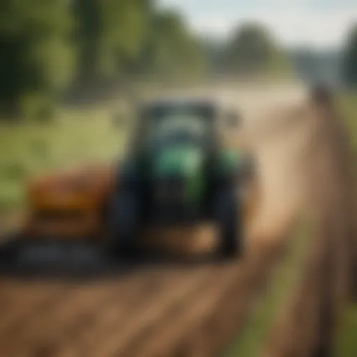 Detailed view of a self-propelled top dresser in action