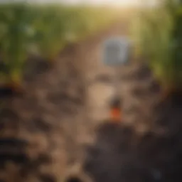 Close-up of soil moisture sensor in a field