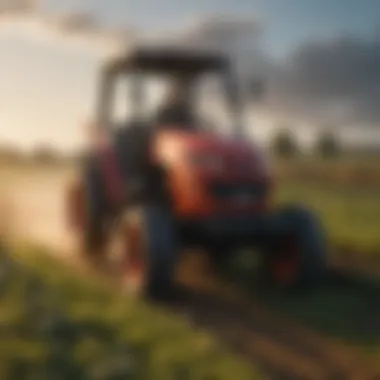 A sub compact tractor in a field showcasing its versatility