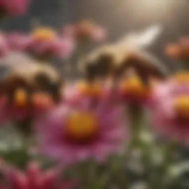 Bees in Action: Essential Pollinators A close-up of bees on flowers, highlighting their pollination role