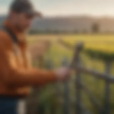 Proper Usage of the Fence Wrench An agricultural expert demonstrating the proper usage of a fence wrench in the field