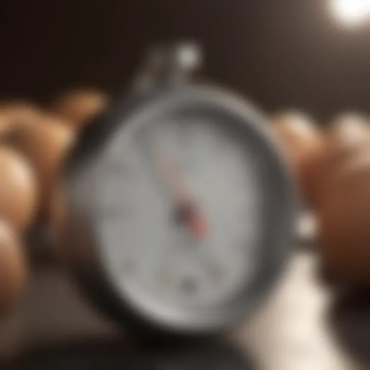 A digital thermometer displaying optimal incubation temperature for chicken eggs