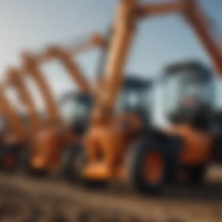 Different types of post digger machines lined up for comparison