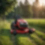Swisher mower navigating a lush field