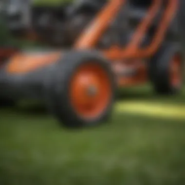 Close-up of the cutting blades of a Yard Master mower