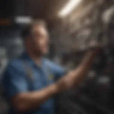 Agriculturalist conducting maintenance on a ventilation system