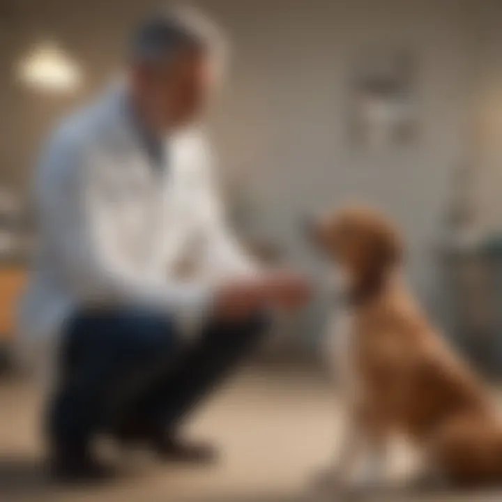 A veterinarian examining a dog, discussing prevention strategies with the owner.