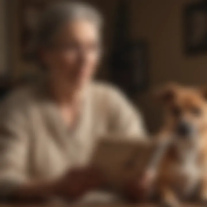 Dog owner reading about Cushing's disease treatment