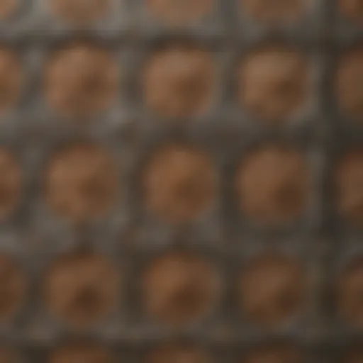 Close-up view of intricate vintage tin tile designs