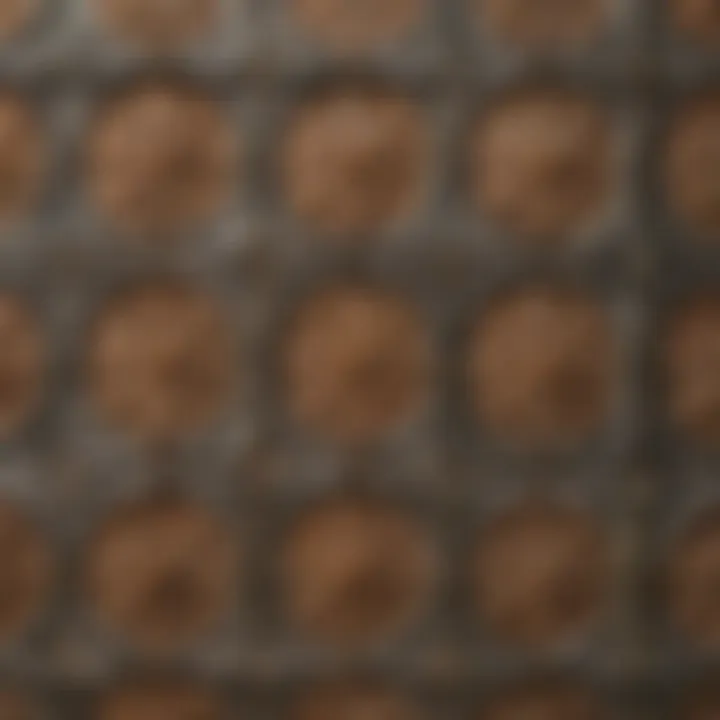 Close-up view of intricate vintage tin tile designs