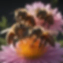 A close-up of Italian honey bees on a flower