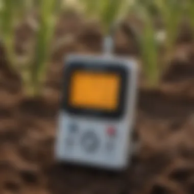 Close-up of a pH meter measuring soil.