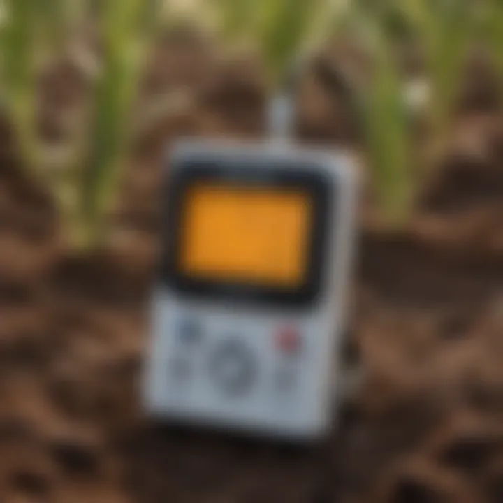 Close-up of a pH meter measuring soil.