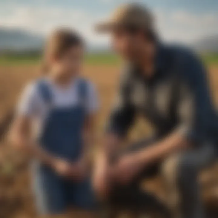 A mentor guiding a young farmer in field management